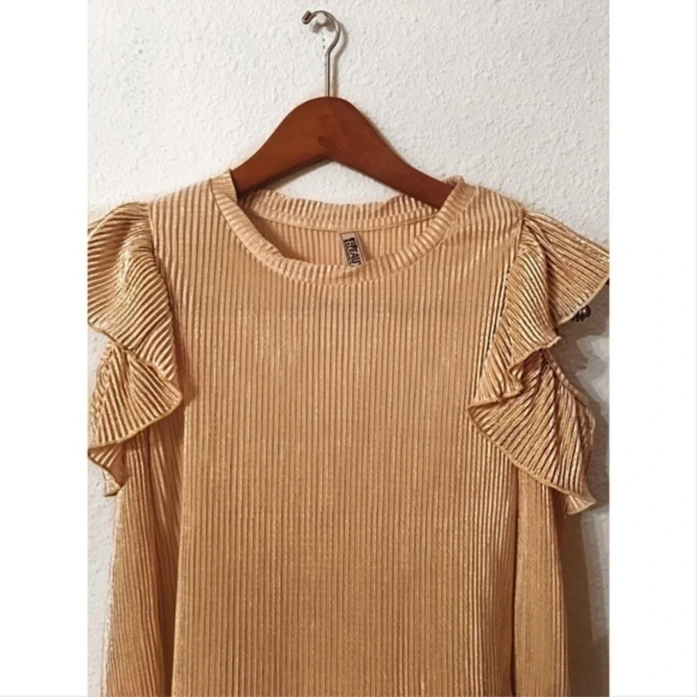 Beautees golden cold shoulder ruffle blouse NWOT